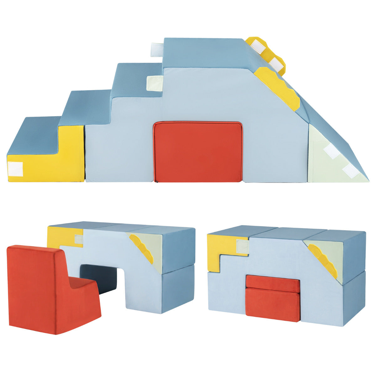 Kids Foam Climbing Playset with Slide | Blue Red Yellow
