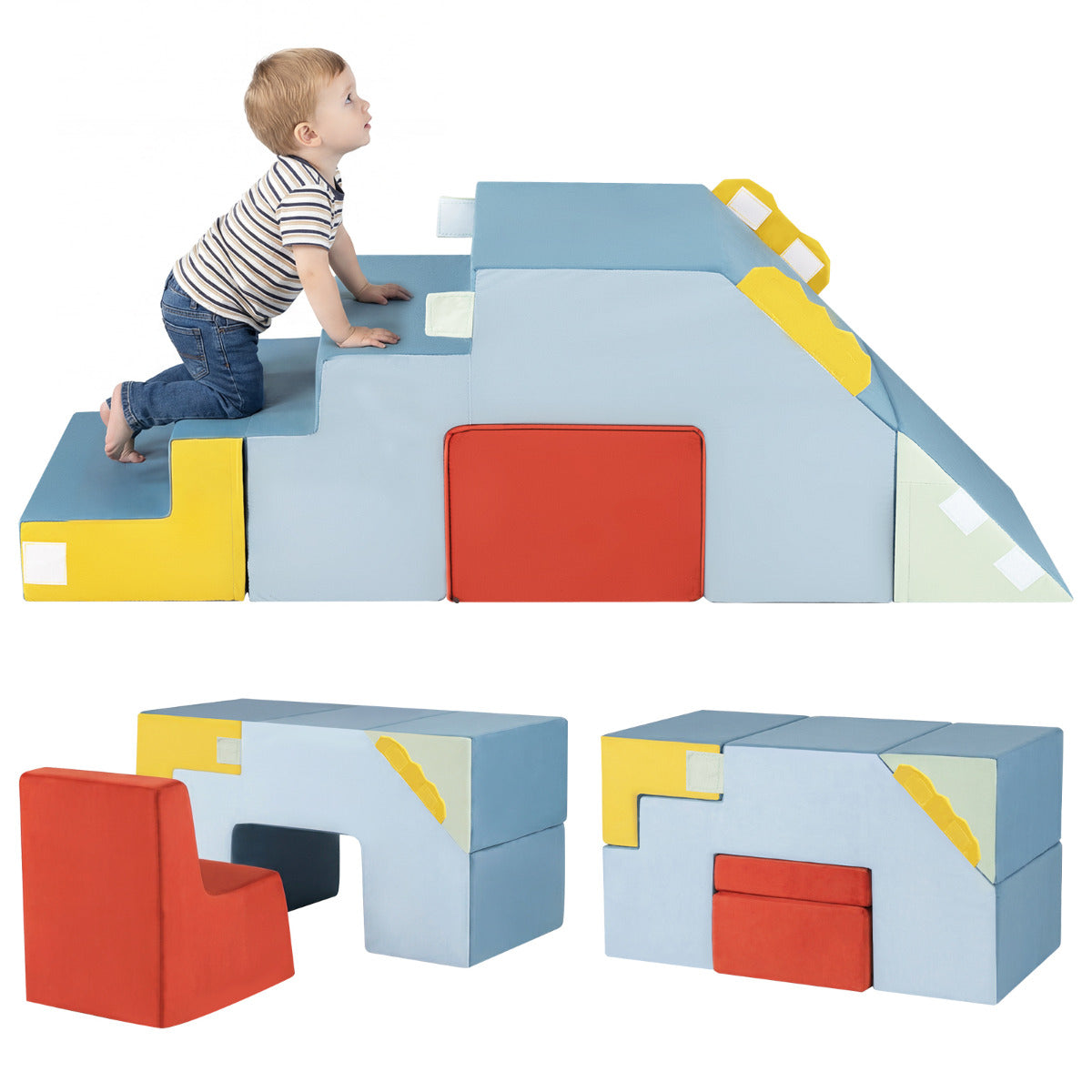 Kids Foam Climbing Playset with Slide | Blue Red Yellow