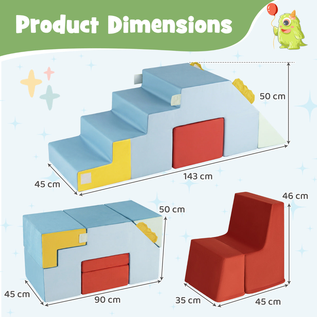 Kids Foam Climbing Playset with Slide | Blue Red Yellow