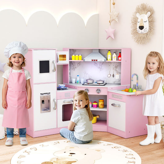 Kids Corner Kitchen Playset with Separated Washing Basin-Pink