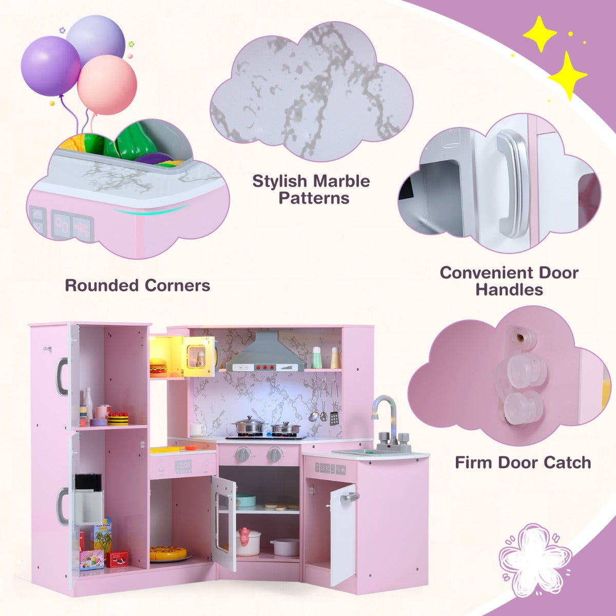 Pink Corner Kitchen Playset | Lights Sounds | Washing Basin