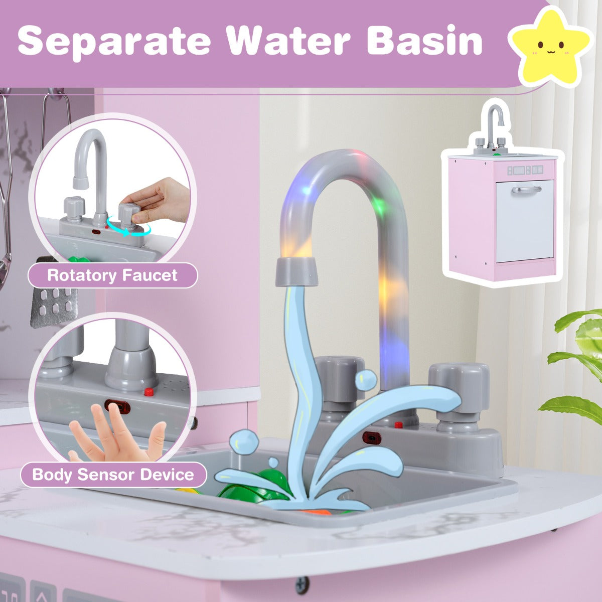 Pink Corner Kitchen Playset | Lights Sounds | Washing Basin