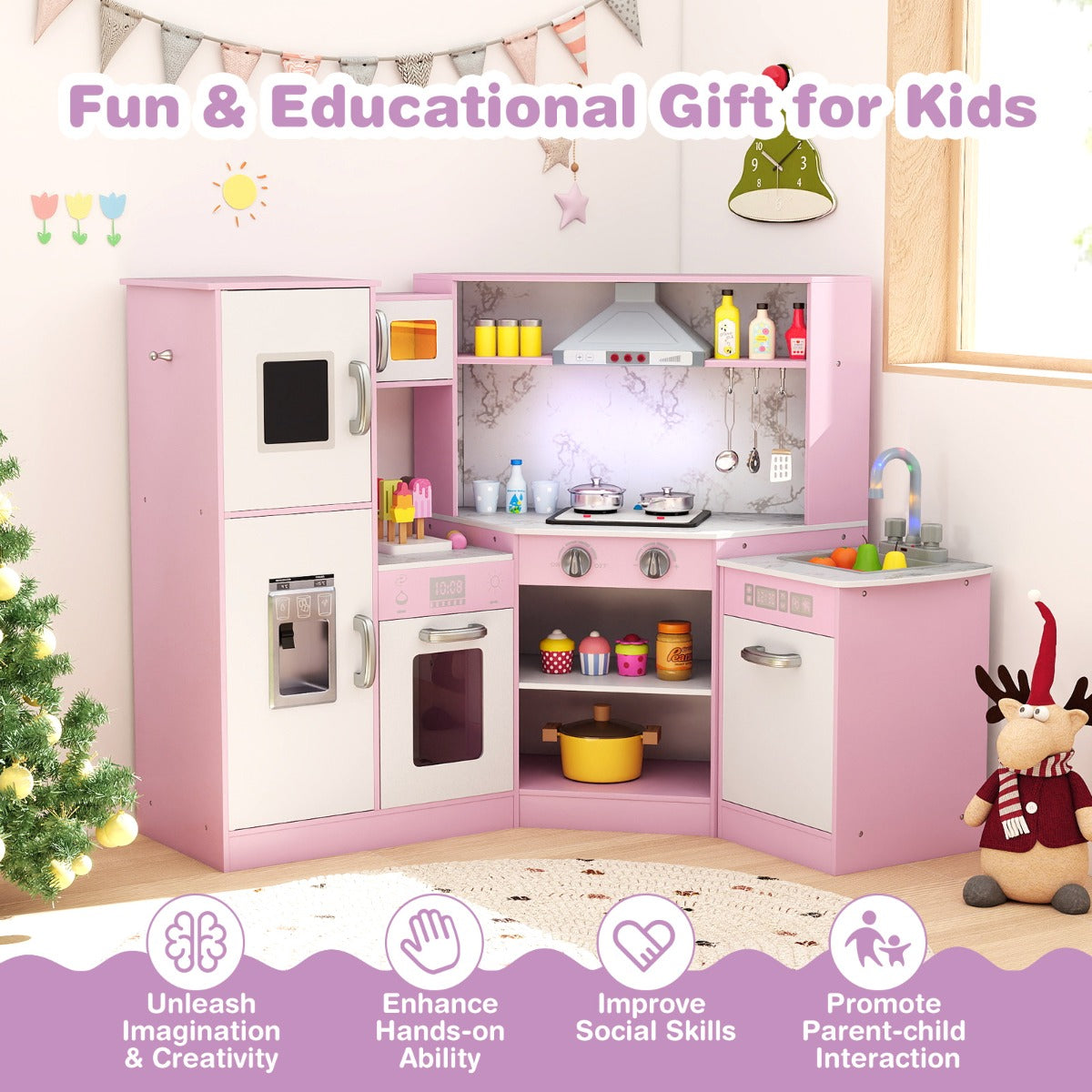 Pink Corner Kitchen Playset | Lights Sounds | Washing Basin