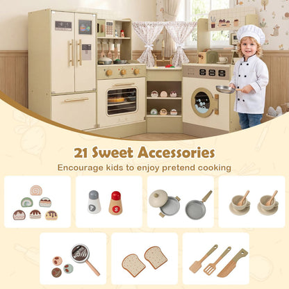 Green Corner Play Kitchen | Faucet Dishwasher Stoves & 21 Pieces