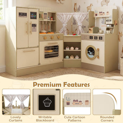 Green Corner Play Kitchen | Faucet Dishwasher Stoves & 21 Pieces