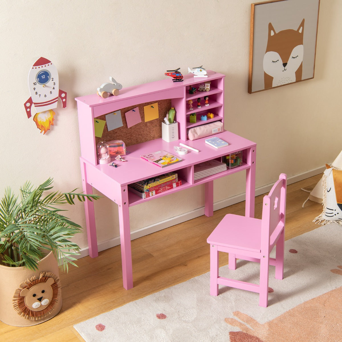 Kids Desk And Chair Set With Hutch Bulletin Board Costway