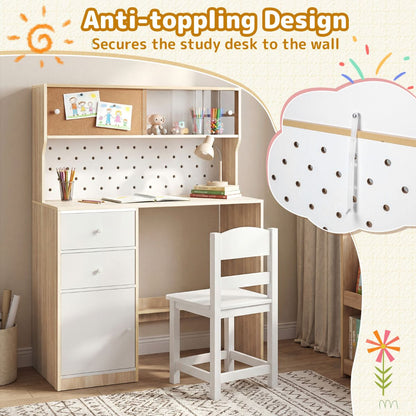 Kids Desk Chair Set Natural White | 2 Cabinets 2 Drawers Cork