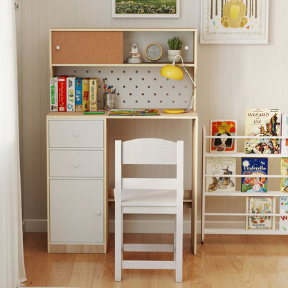 Kids Desk Chair Set Natural White | 2 Cabinets 2 Drawers Cork