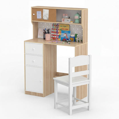 Kids Desk Chair Set Natural White | 2 Cabinets 2 Drawers Cork