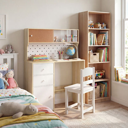 Kids Desk Chair Set Natural White | 2 Cabinets 2 Drawers Cork