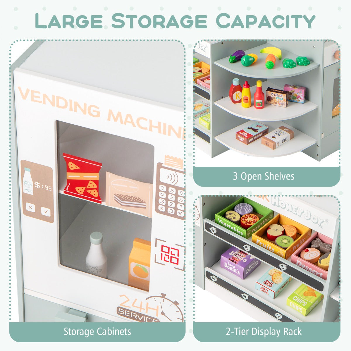 Green Wooden Grocery Store Playset | Vending Machine & Cashier