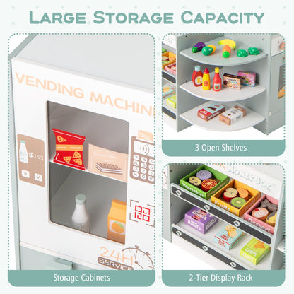 Green Wooden Grocery Store Playset | Vending Machine & Cashier