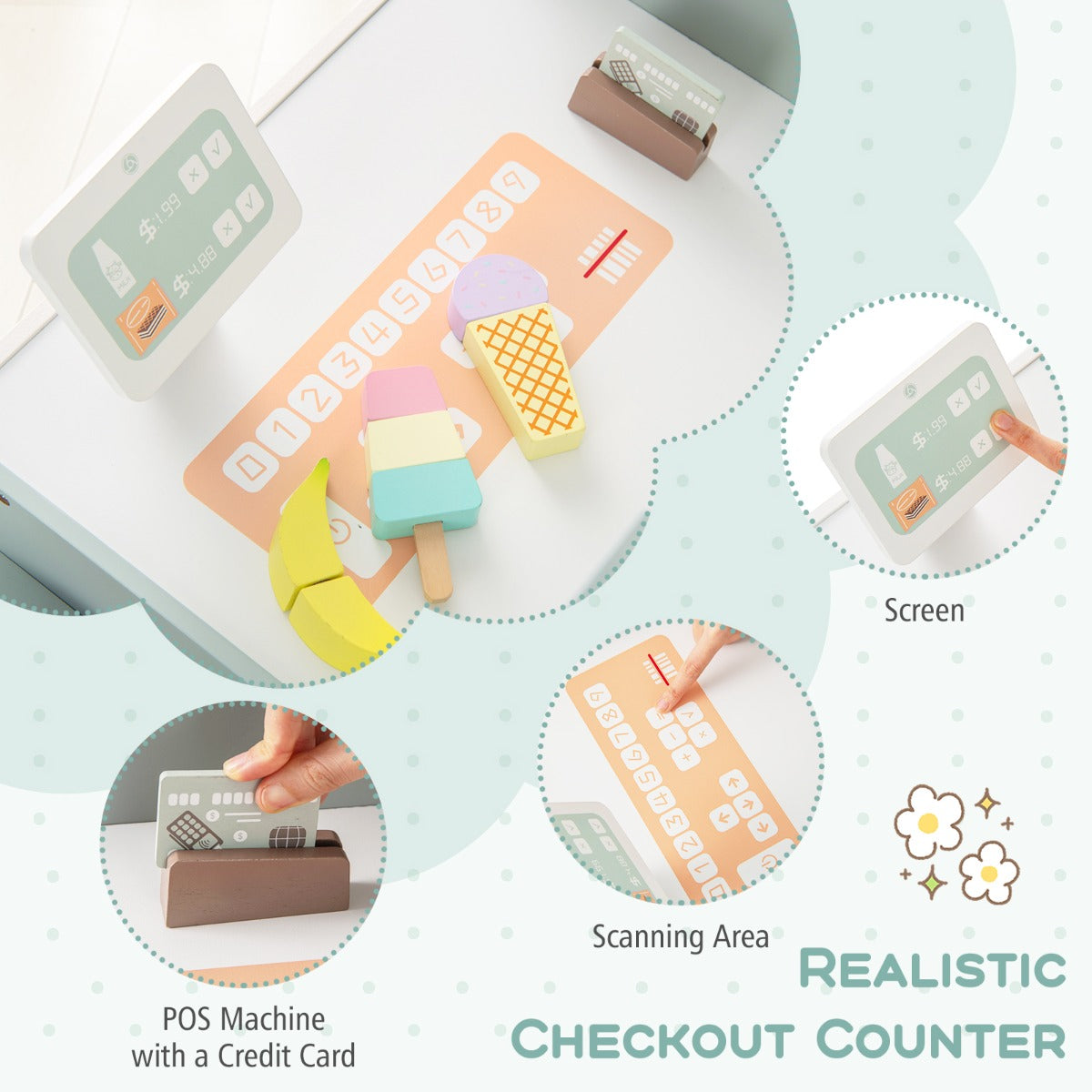 Green Wooden Grocery Store Playset | Vending Machine & Cashier