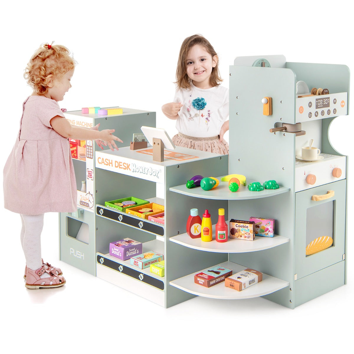 Green Wooden Grocery Store Playset | Vending Machine & Cashier