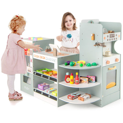 Green Wooden Grocery Store Playset | Vending Machine & Cashier