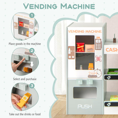 Green Wooden Grocery Store Playset | Vending Machine & Cashier