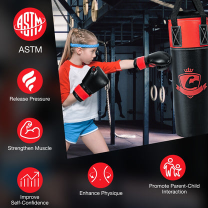 Kids Black Punching Bag Set | Gloves Wraps Storage Bag