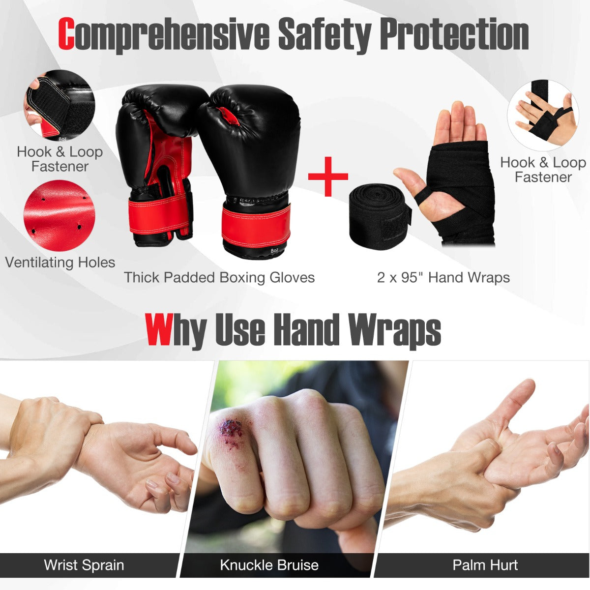 Kids Black Punching Bag Set | Gloves Wraps Storage Bag