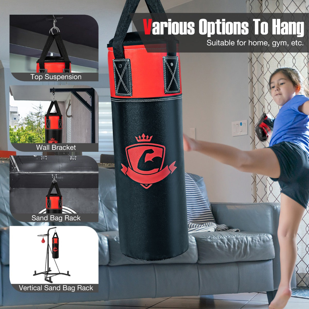 Kids Black Punching Bag Set | Gloves Wraps Storage Bag