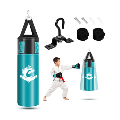 Kids Turquoise Punching Bag Set | Gloves Hand Wraps Storage