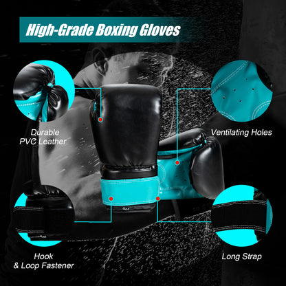 Kids Turquoise Punching Bag Set | Gloves Hand Wraps Storage