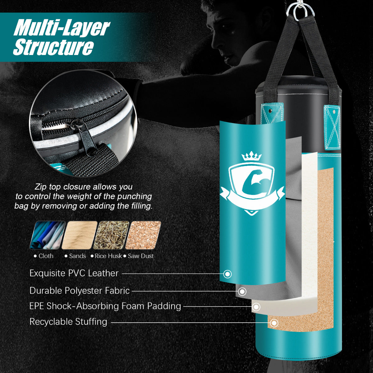 Kids Turquoise Punching Bag Set | Gloves Hand Wraps Storage