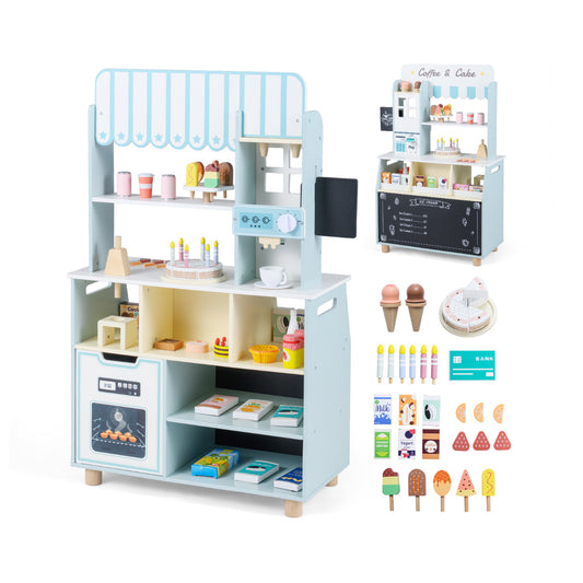 Blue Wooden Ice Cream Shop | 27 Accessories | Kids Grocery Store