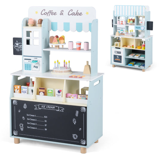 Blue Wooden Ice Cream Shop | 27 Accessories | Kids Grocery Store