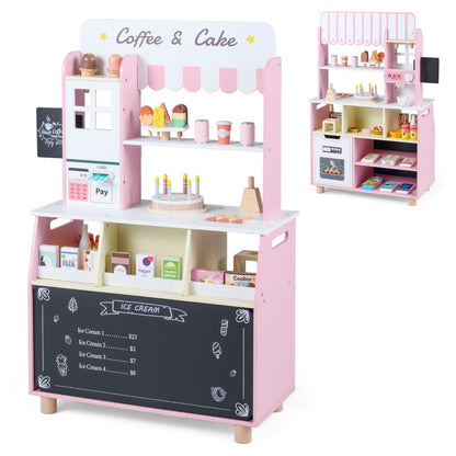 Pink Wooden Ice Cream Shop | 27 Accessories | Kids Grocery Store
