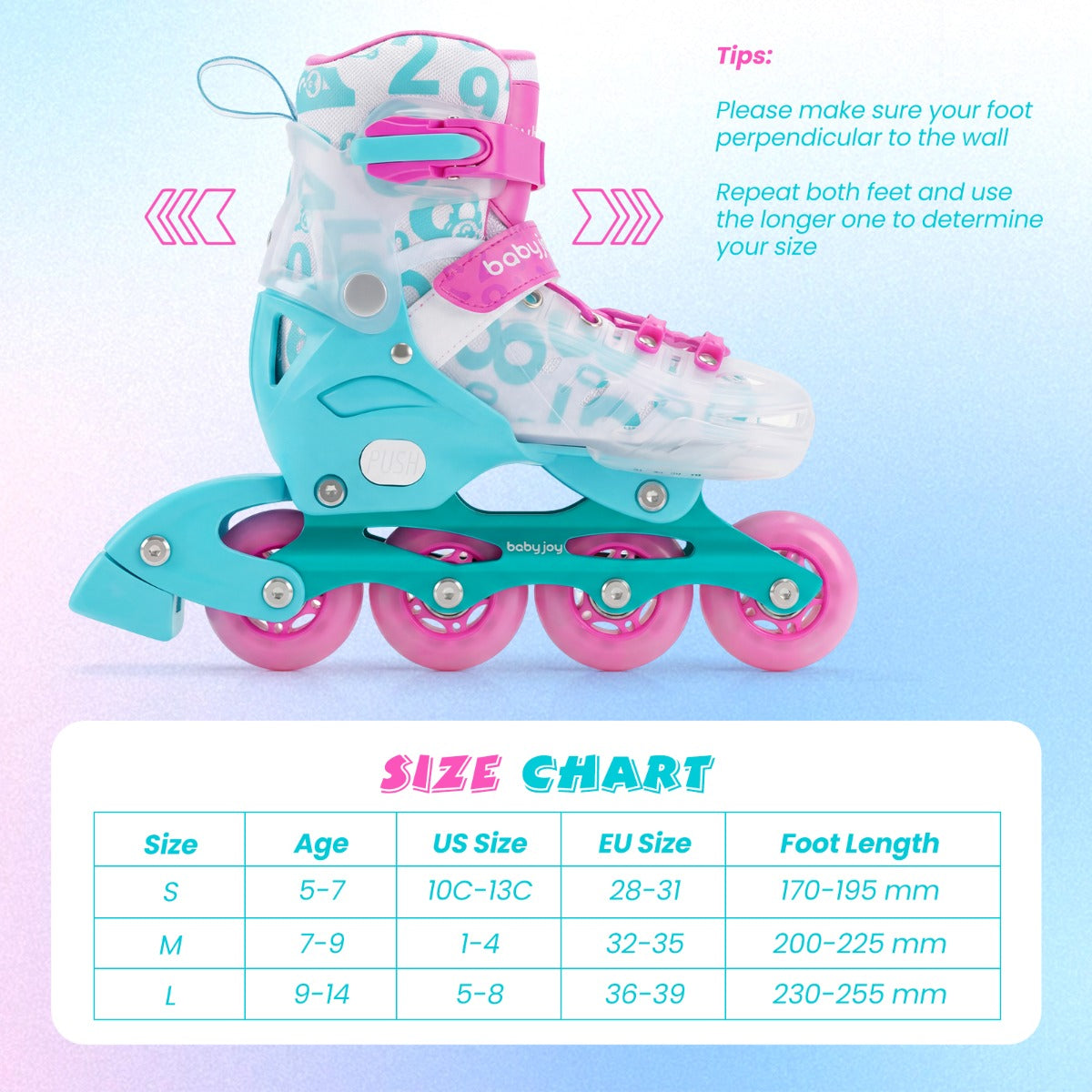 Kids Adjustable Inline Skates | Light Up Wheels | Blue Size M