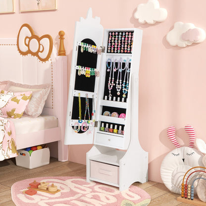 White full-length mirror jewelry cabinet for kids offers stylish storage and organization in one space-saving design.