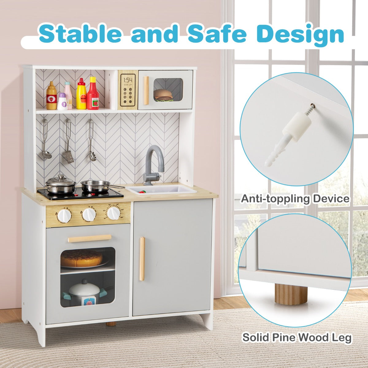 White Kids Kitchen Playset | Lights Sounds Storage | 3+ Years