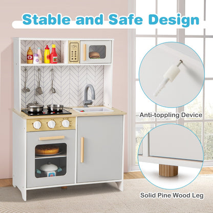 White Kids Kitchen Playset | Lights Sounds Storage | 3+ Years