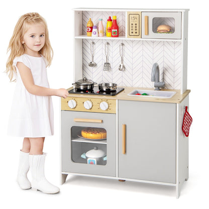 White Kids Kitchen Playset | Lights Sounds Storage | 3+ Years