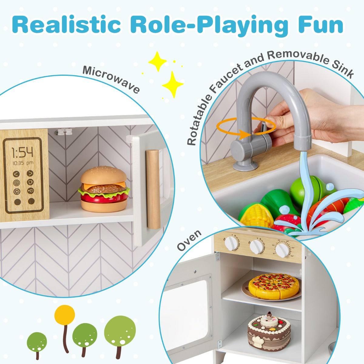 White Kids Kitchen Playset | Lights Sounds Storage | 3+ Years