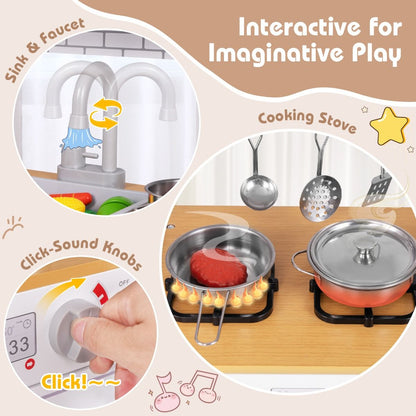 White childrens play kitchen features realistic stoves and a removable sink for interactive culinary fun.