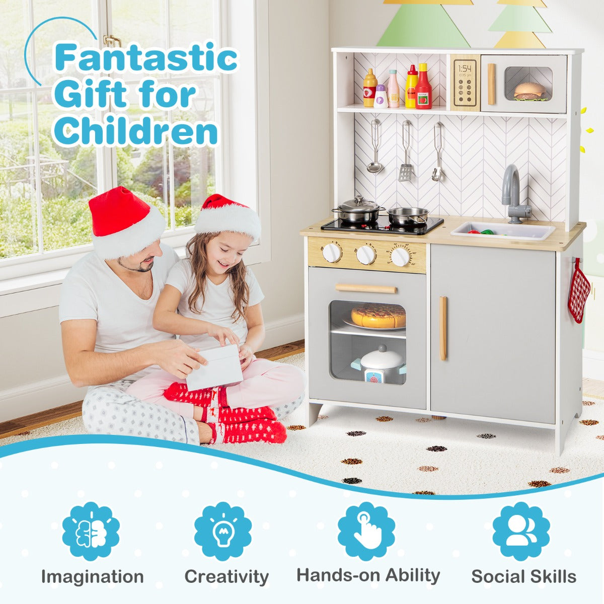 White Kids Kitchen Playset | Lights Sounds Storage | 3+ Years