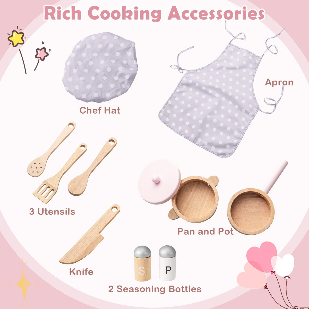 Pink Kids Kitchen Playset | Light Up Stove & Cooking Toys 3+