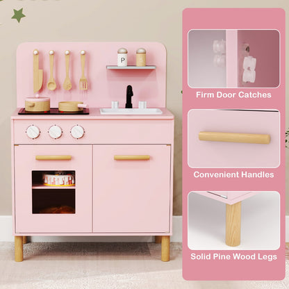 Pink Kids Kitchen Playset | Light Up Stove & Cooking Toys 3+