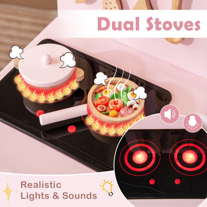 Pink Kids Kitchen Playset | Light Up Stove & Cooking Toys 3+