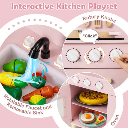 Pink Kids Kitchen Playset | Light Up Stove & Cooking Toys 3+