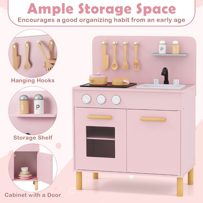 Pink Kids Kitchen Playset | Light Up Stove & Cooking Toys 3+