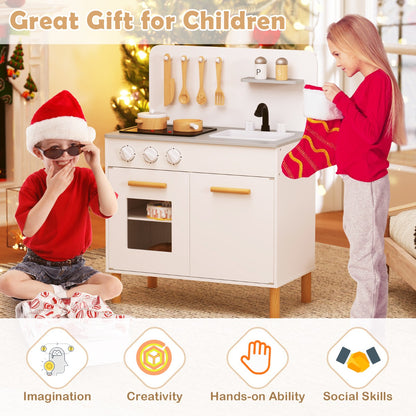 Pink White Kids Kitchen Playset | Light Sound Stove & Cookware