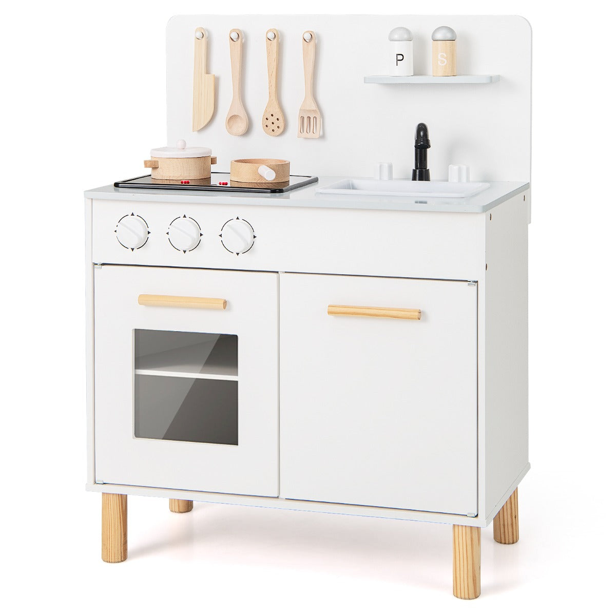 Pink White Kids Kitchen Playset | Light Sound Stove & Cookware