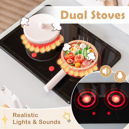 Pink White Kids Kitchen Playset | Light Sound Stove & Cookware