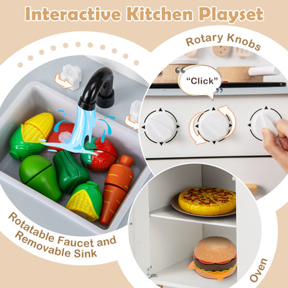 Pink White Kids Kitchen Playset | Light Sound Stove & Cookware
