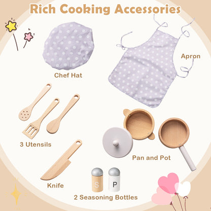 Pink White Kids Kitchen Playset | Light Sound Stove & Cookware