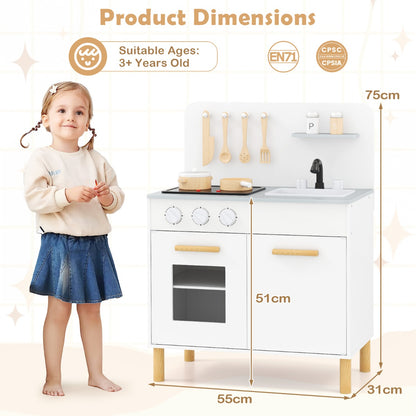 Pink White Kids Kitchen Playset | Light Sound Stove & Cookware