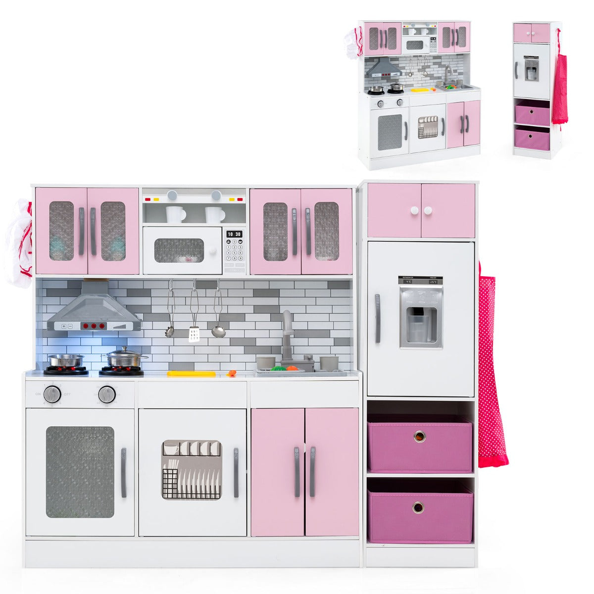 Costway Kids Kitchen Playset with Lights and Sounds for Toddlers-Pink