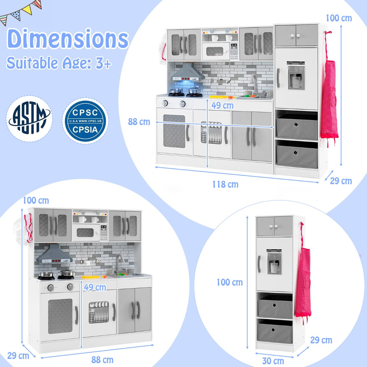 Grey Kids Kitchen Playset | Lights Sounds Water Cycle 2-Piece